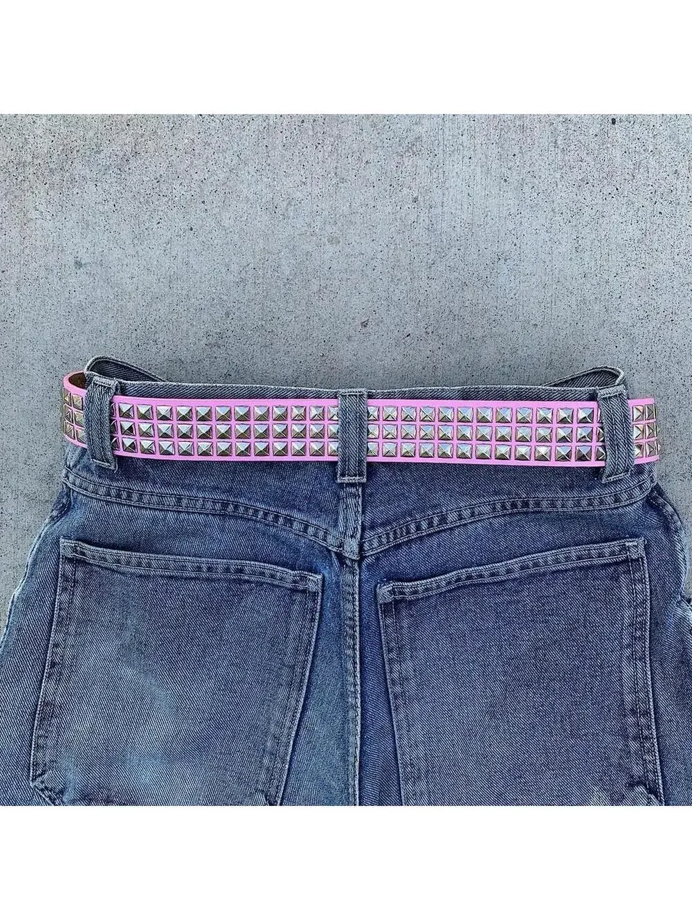 Y2k 2000s style Pink leather with silver studded bel . 39 inches length